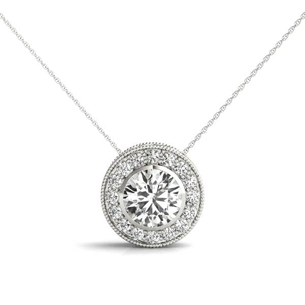 Round Brilliant Cut Diamond Halo Necklace