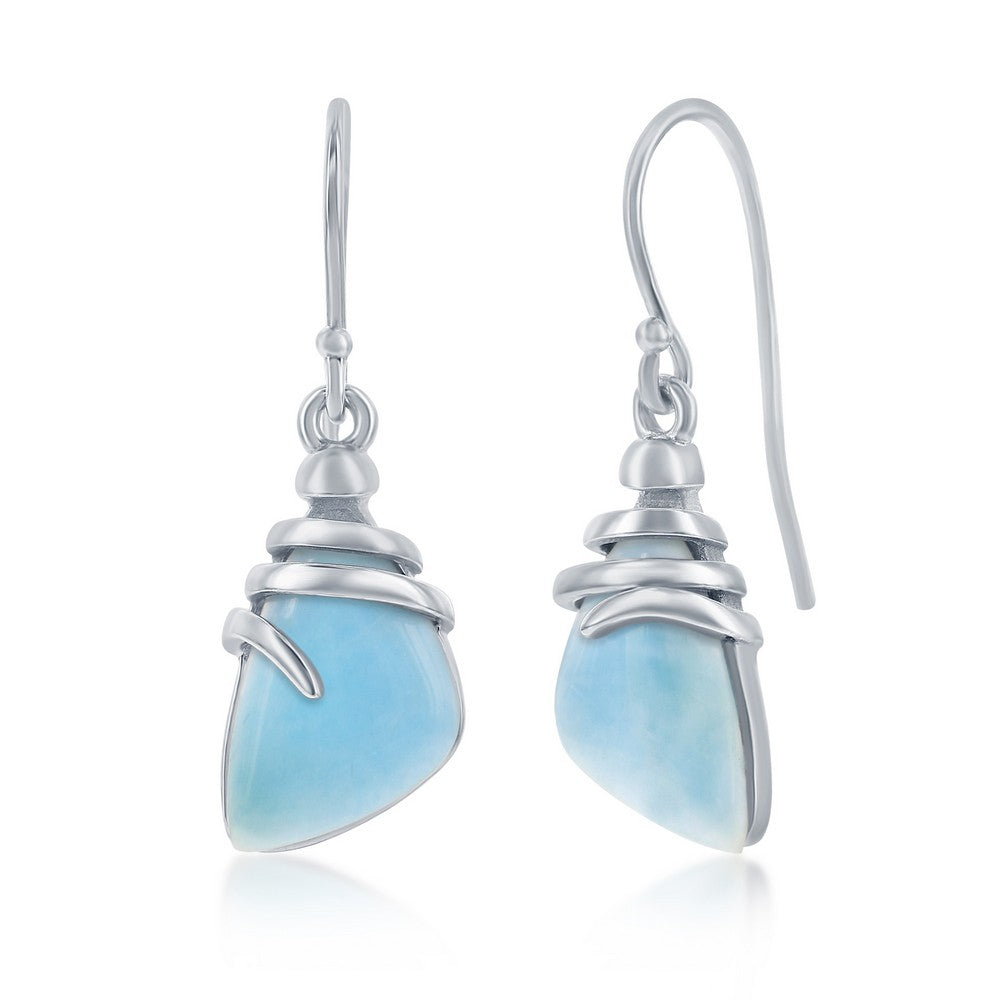 Sterling Silver Irregular Shaped Larimar Twist Design Earrings