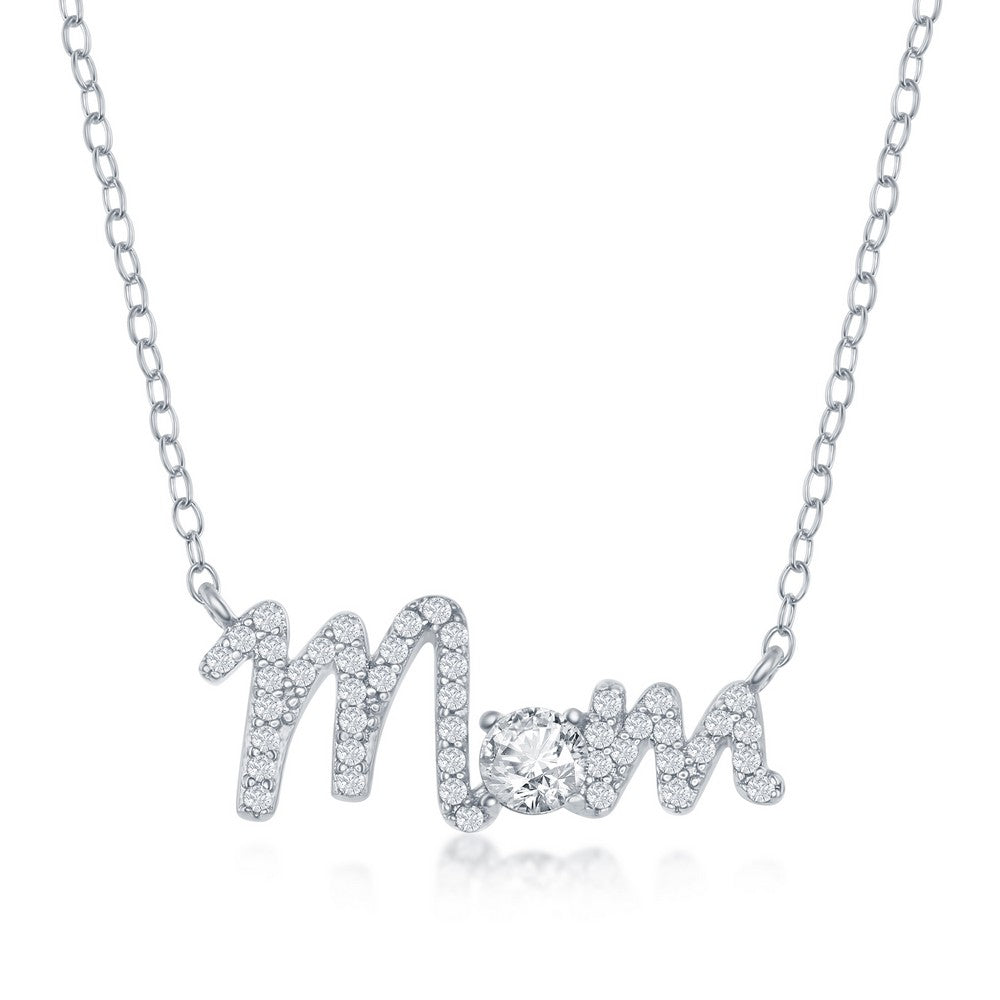 Sterling Silver CZ 'Mom' Necklace