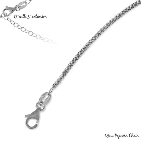 Sterling Silver 1.5mm Popcorn Chain - Rhodium Plated