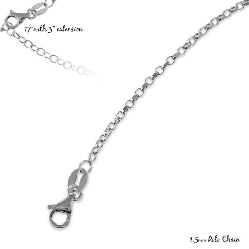 Sterling Silver 1.5mm Rolo Chain - Rhodium Plated