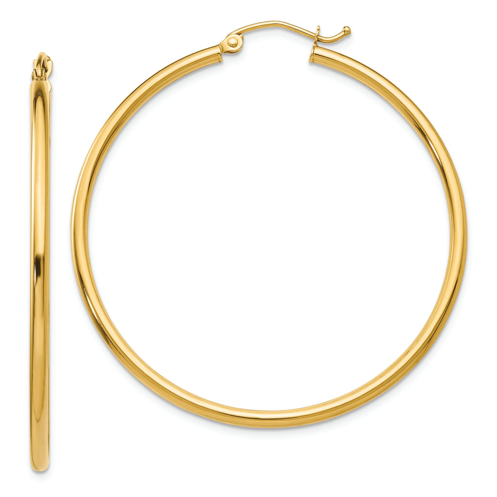 14k Polished 2x45mm Lightweight Tube Hoop Earrings